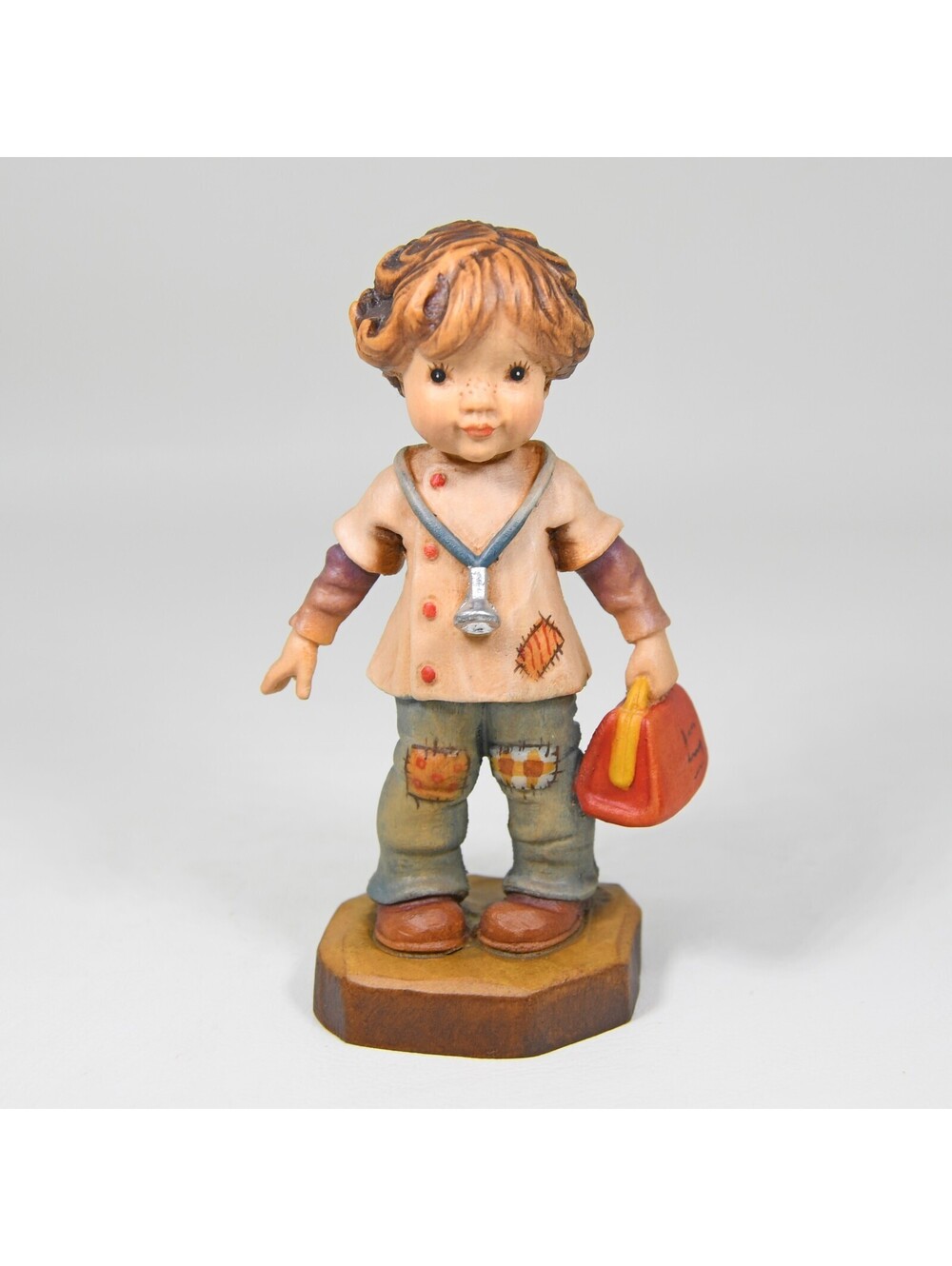 Anri Sarah Kay Valentine House Call Playing Doctor 4" Hand Carved Wood Sculpture